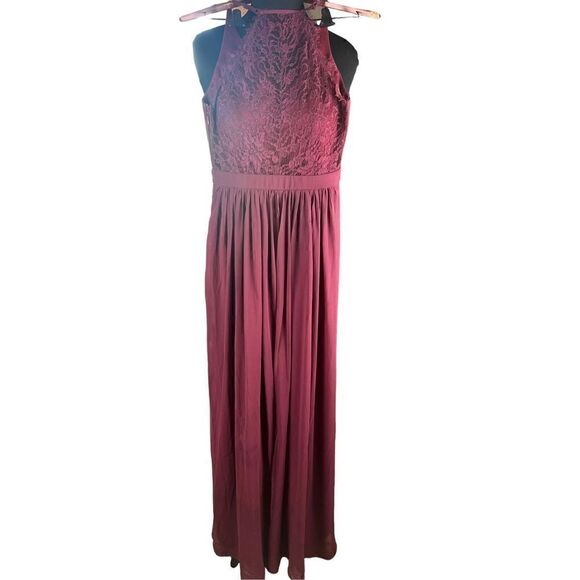 Lulus love spell small burgundy wine chiffon cocktail lace back maxi dress - Picture 5 of 10